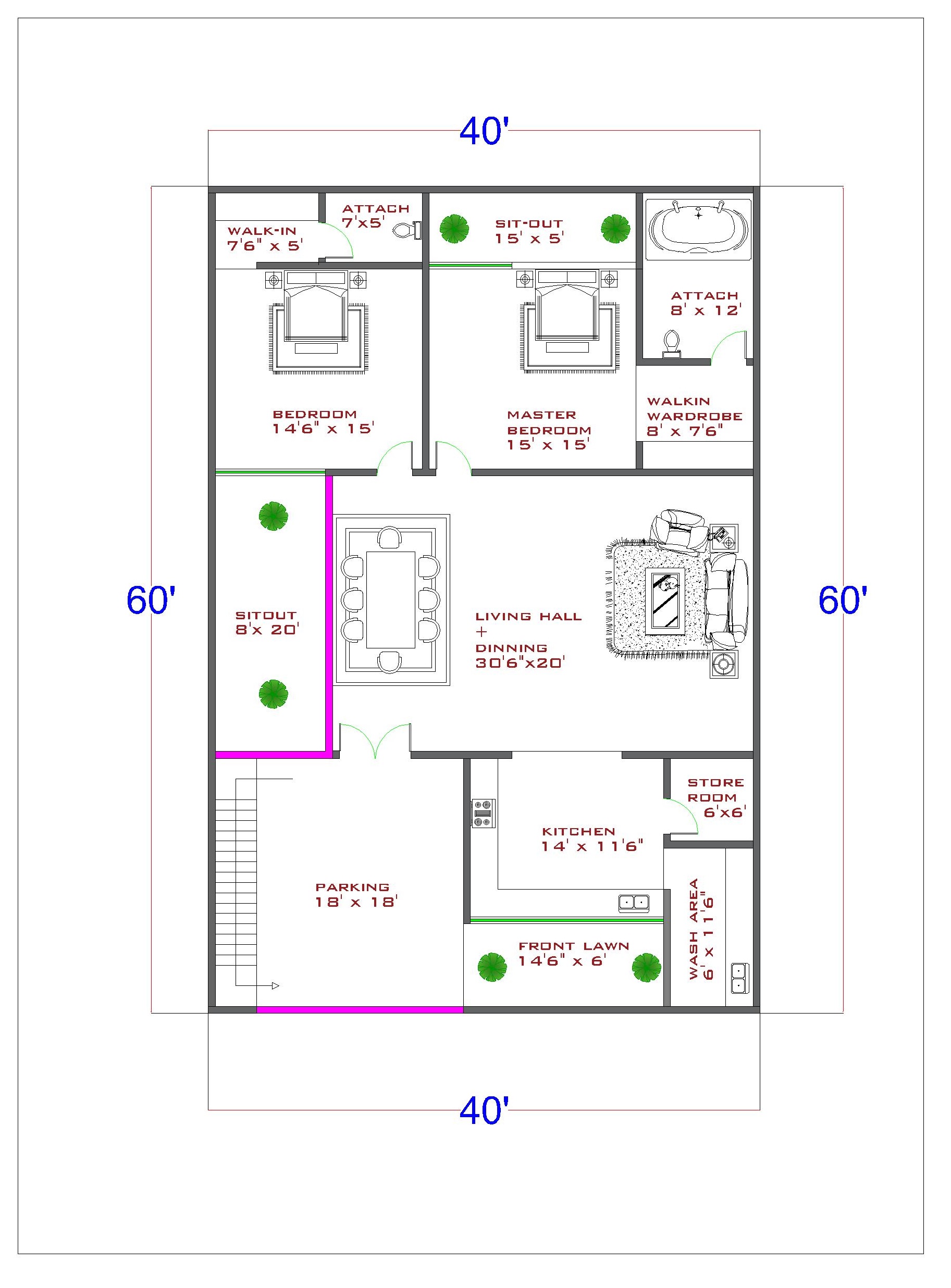  40x60 House Plans 1